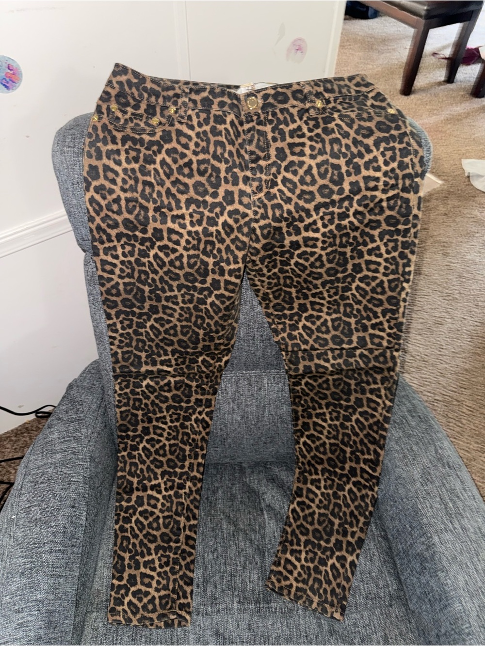 Michael Kors Leopard Print Skinny Pants Gold Hardware